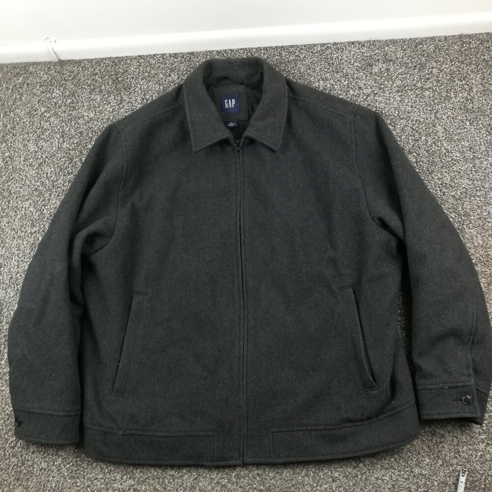 Vintage 2004 Gap Jacket Tweed Wool Quilted Insulated Full Zip Gray Mens 2XL Y2K